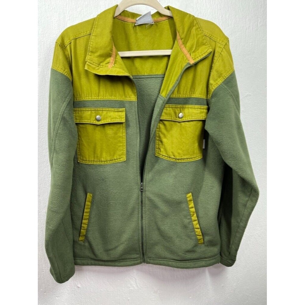 COLUMBIA MENS MED FULL ZIP FLEECE PATCH POCKET JACKET CANVAS ACCENT
